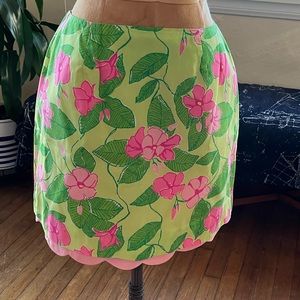 Lilly Pulitzer mandevilla floral print skirt pink green scallop edge size 6
